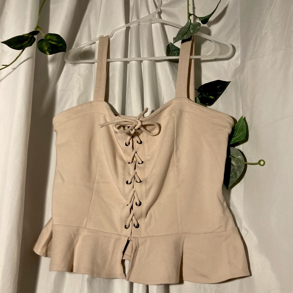 Light Pink Smock Tank Top with Lace Up
